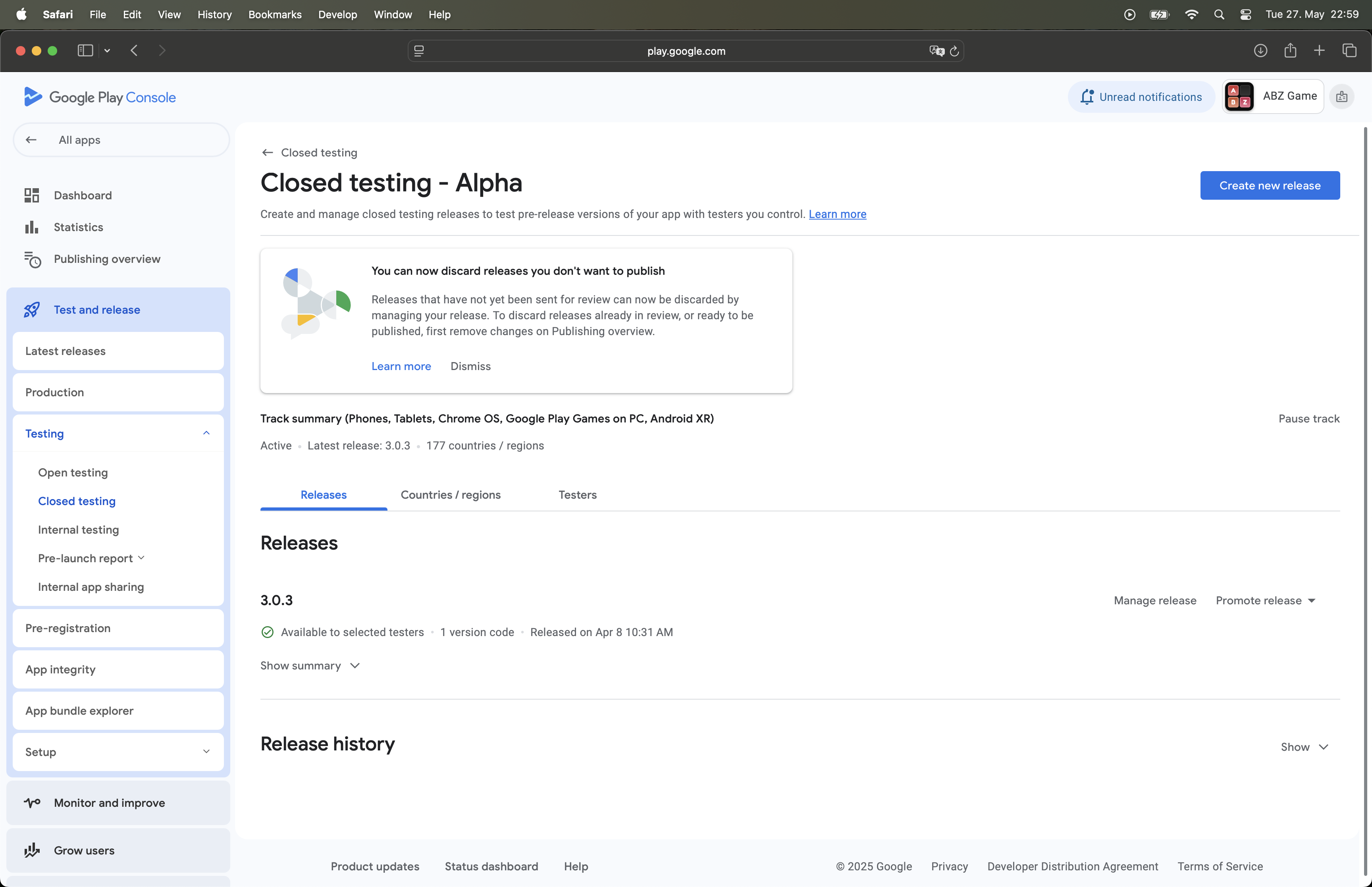 Google Play Console Closed Testing